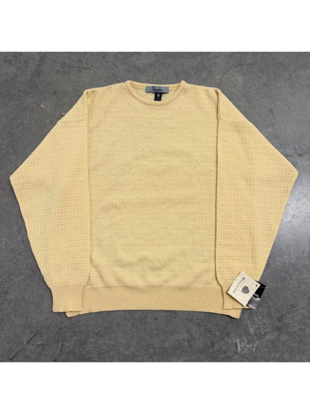 Vinatge Cellinni 100% Fine Merino Wool Sweater Yellow Waffle Knit Made In Italy